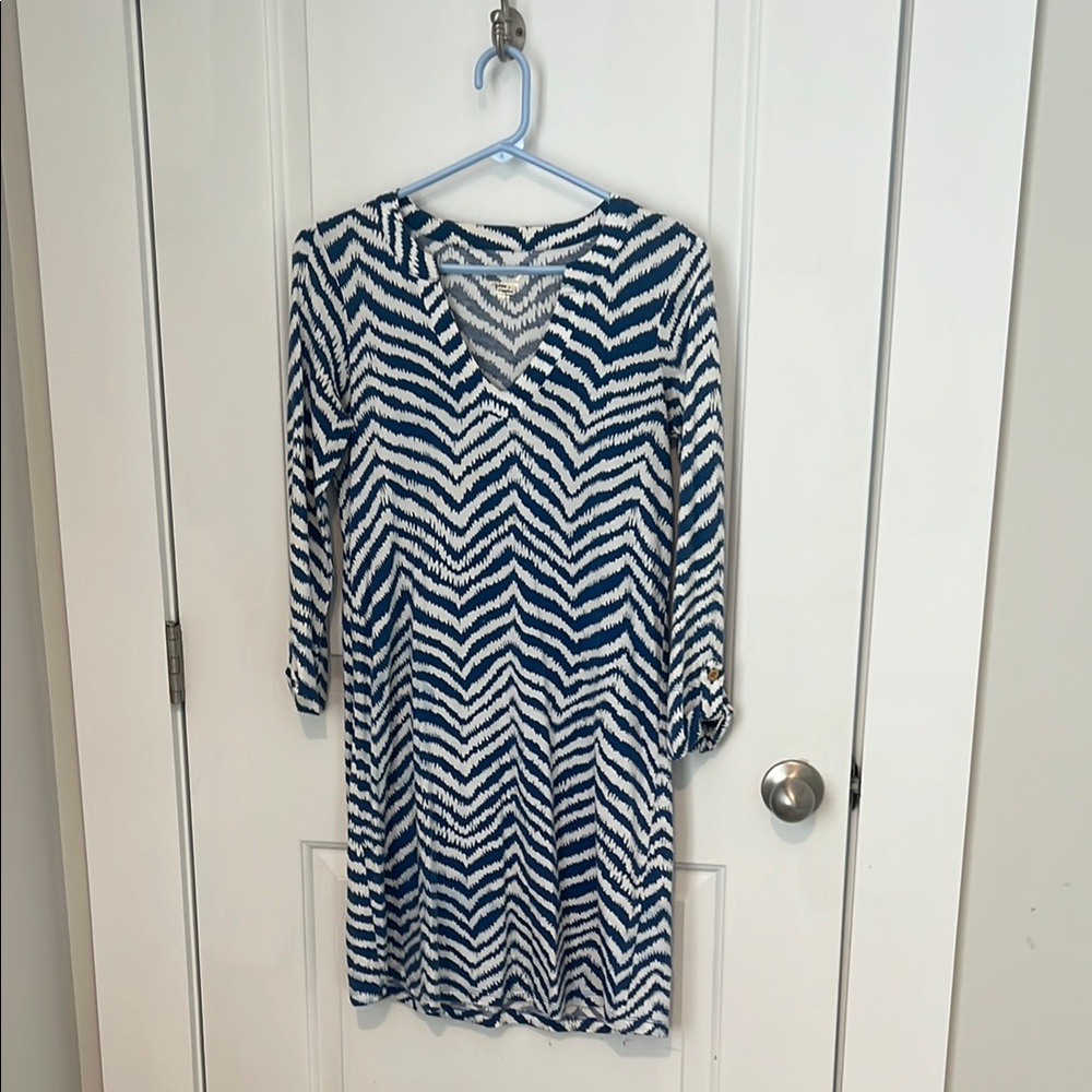 Lilly Pulitzer Blue and White Long Sleeve V-Neck Sheath Dress